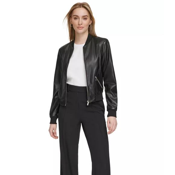 Calvin Klein Full Zip Faux Leather Bomber Jacket S - Picture 10 of 13